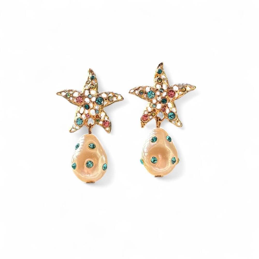 Betsey Johnson Starfish Pearl Drop Rhinestone Statement Earrings